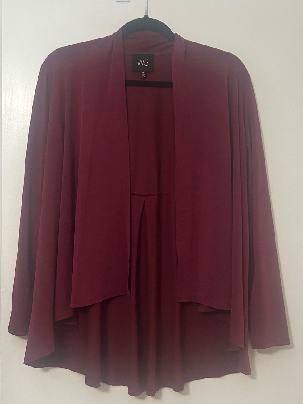burgundy open-front drape cardigan